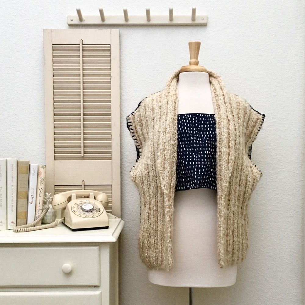 Hand Knit Boxy Sweater Vest, Blanket Stitched Trim